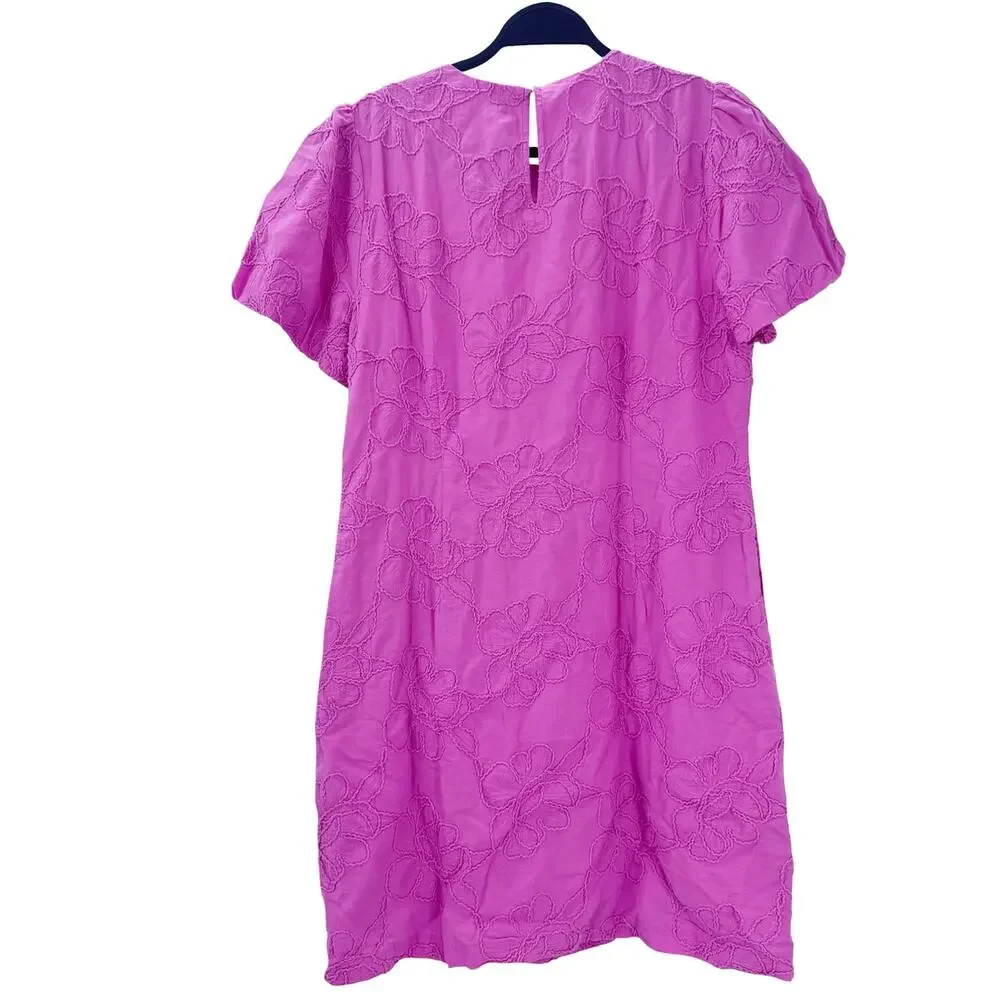 J. Crew Women's Embroidered Puff-Sleeve Mini Dress Coquette Pink Size 10 NWT